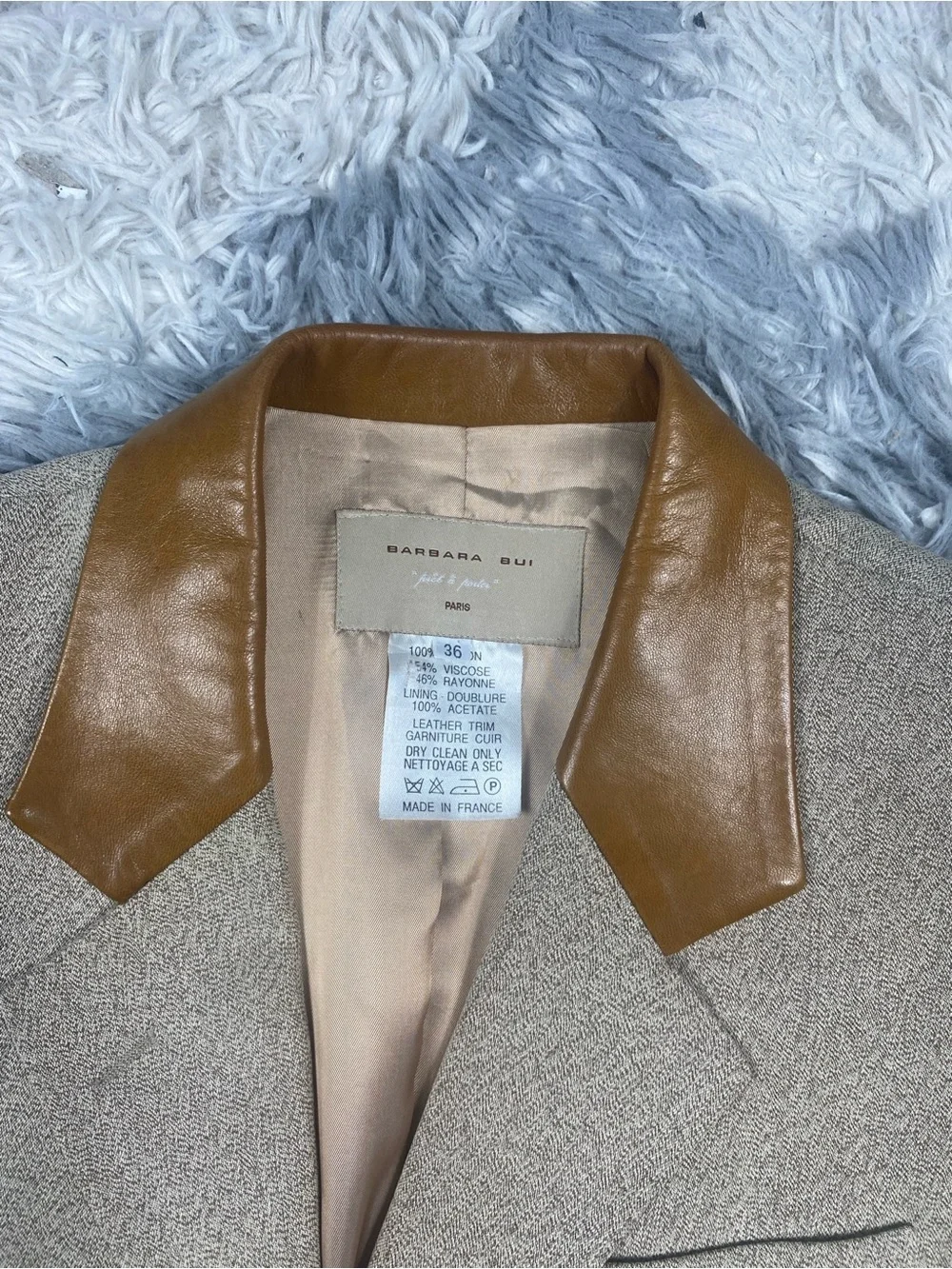 Barbara Bui Blazer Womens Brown Gray  Leather Trim Suit Jacket Business Chic